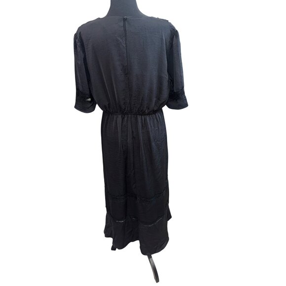 New Whimseygoth Fairygoth Sofia Jeans Lace Empire waist Satin Midi Dress Black - Picture 3 of 12